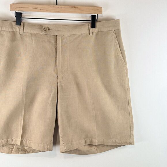 Peter Millar Seaside Men Shorts Brown Chino Linen Silk Crown Sport Golf Size 40 - Picture 6 of 9